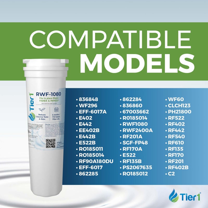 Tier1 RWF1080 836848 Refrigerator Filter | Replacement for Fisher Paykel 836860, WF296, EFF-6017A | Fridge Filter - Up to 12 months Supply | Easy Install | Odor Control | Great Tasting Water (2-pk) - Image 3